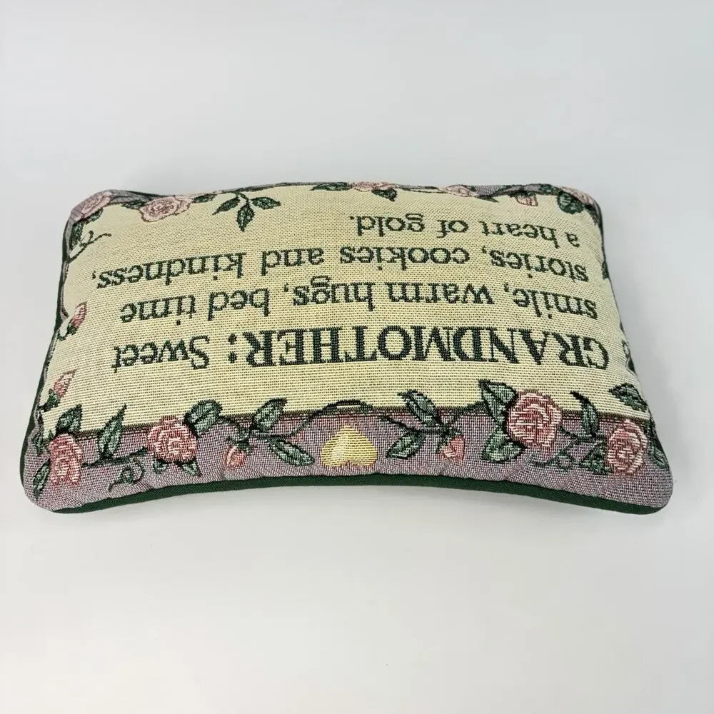 Tapestry Throw Pillow Grandmother Sweet Hugs Stories Cookies Roses Green VTG